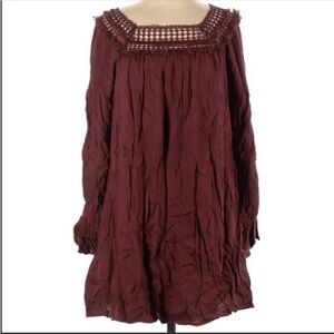 NWT Aiden boho crochet with fringe detail rayon mini dress. Small.